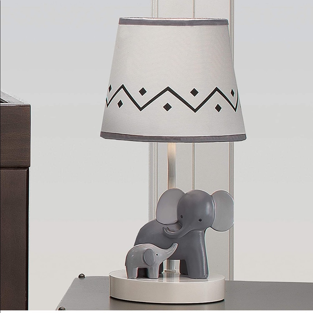 Lambs & Ivy Me & Mama White/Gray Elephant Nursery Lamp with Shade & Bulb